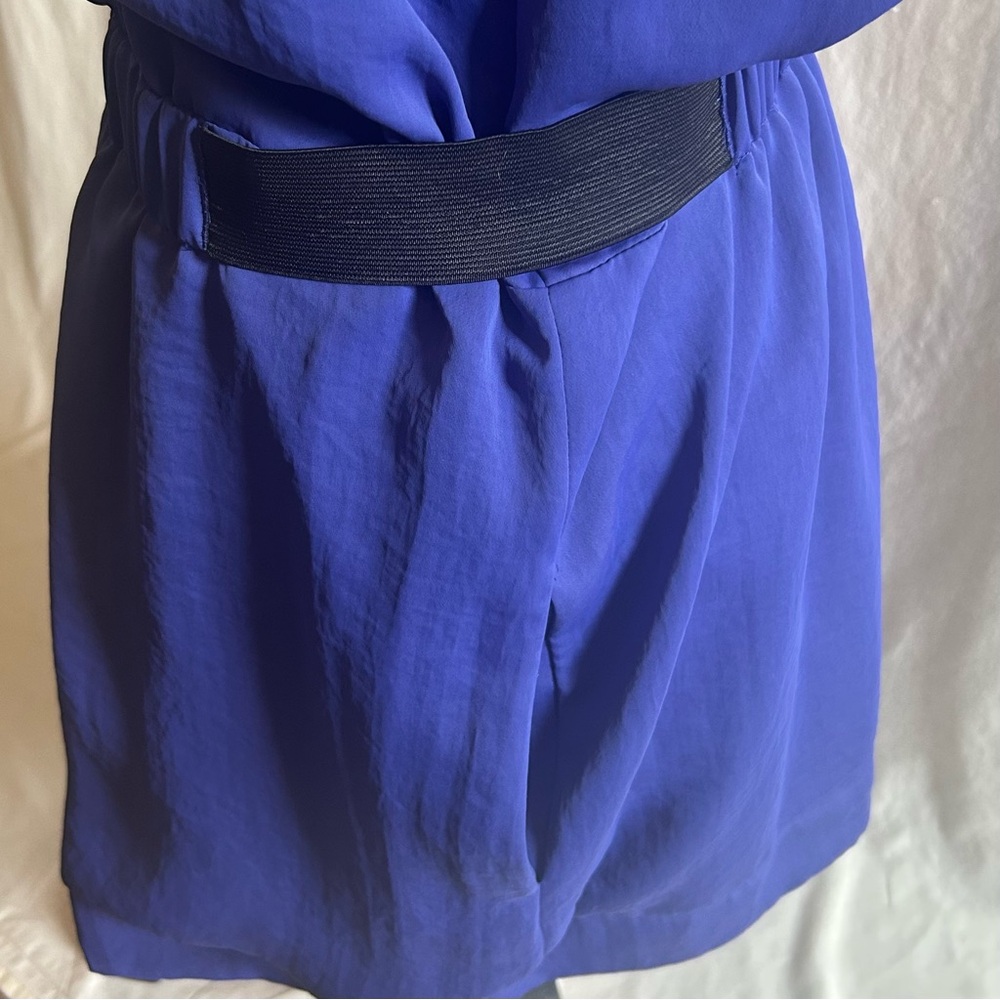 Y2K Rachel Roy Royal Blue Ruffle Pockets Dress Back Cutout Cocktail Retro Sz 12 - Picture 4 of 11